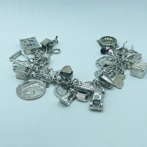 VNTG STERLING SILVER CHARM (23 charms) BRACELET 7 1/2”